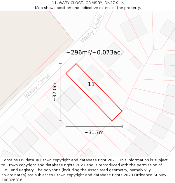 11, WABY CLOSE, GRIMSBY, DN37 9HN: Plot and title map