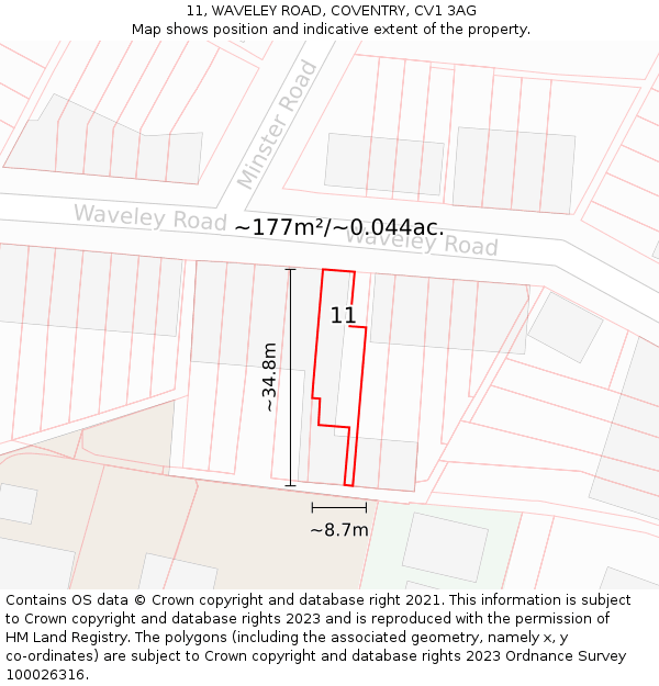 11, WAVELEY ROAD, COVENTRY, CV1 3AG: Plot and title map