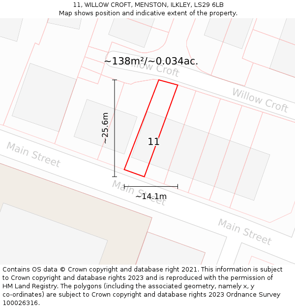 11, WILLOW CROFT, MENSTON, ILKLEY, LS29 6LB: Plot and title map