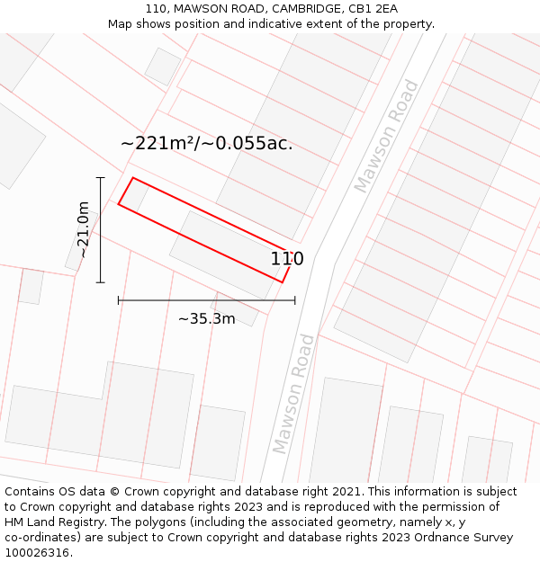 110, MAWSON ROAD, CAMBRIDGE, CB1 2EA: Plot and title map
