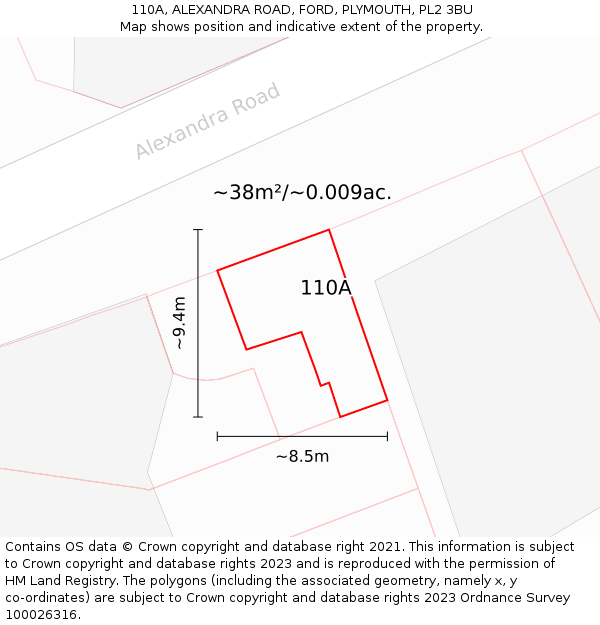 110A, ALEXANDRA ROAD, FORD, PLYMOUTH, PL2 3BU: Plot and title map
