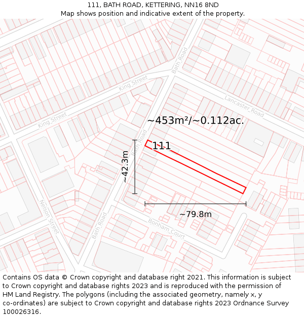 111, BATH ROAD, KETTERING, NN16 8ND: Plot and title map