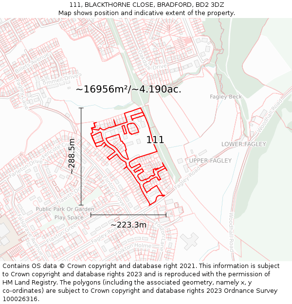111, BLACKTHORNE CLOSE, BRADFORD, BD2 3DZ: Plot and title map