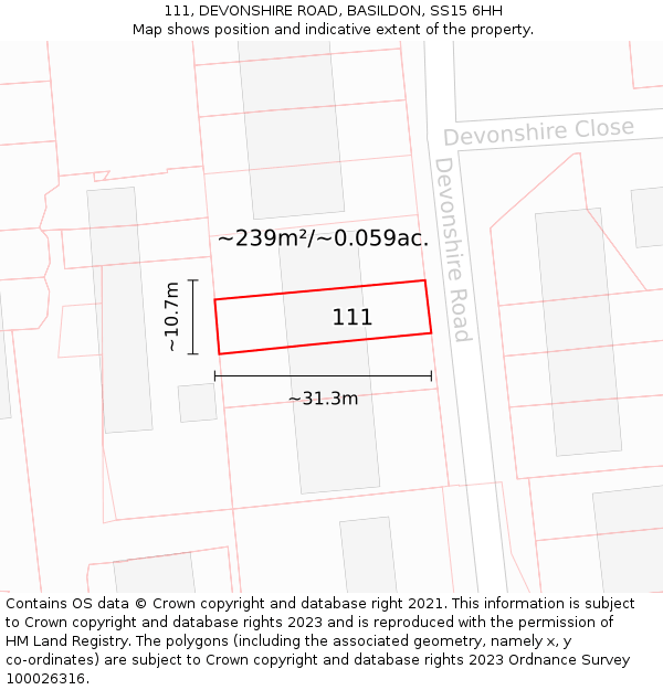 111, DEVONSHIRE ROAD, BASILDON, SS15 6HH: Plot and title map