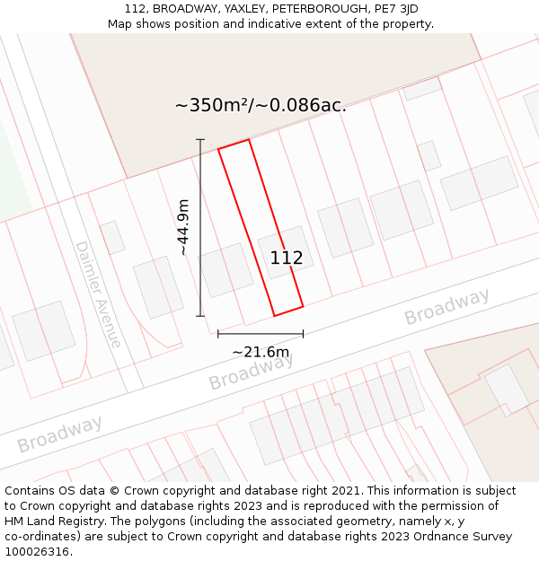 112, BROADWAY, YAXLEY, PETERBOROUGH, PE7 3JD: Plot and title map