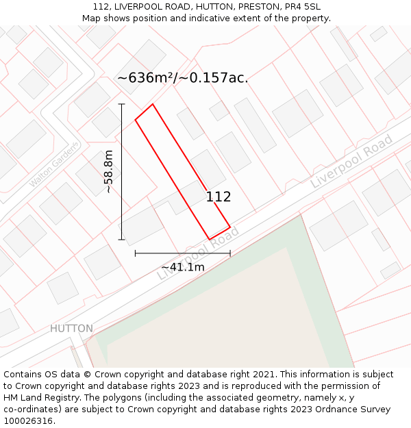 112, LIVERPOOL ROAD, HUTTON, PRESTON, PR4 5SL: Plot and title map