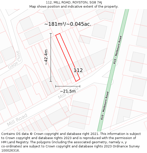 112, MILL ROAD, ROYSTON, SG8 7AJ: Plot and title map