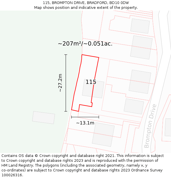 115, BROMPTON DRIVE, BRADFORD, BD10 0DW: Plot and title map