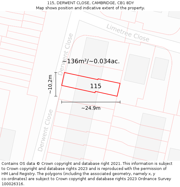 115, DERWENT CLOSE, CAMBRIDGE, CB1 8DY: Plot and title map