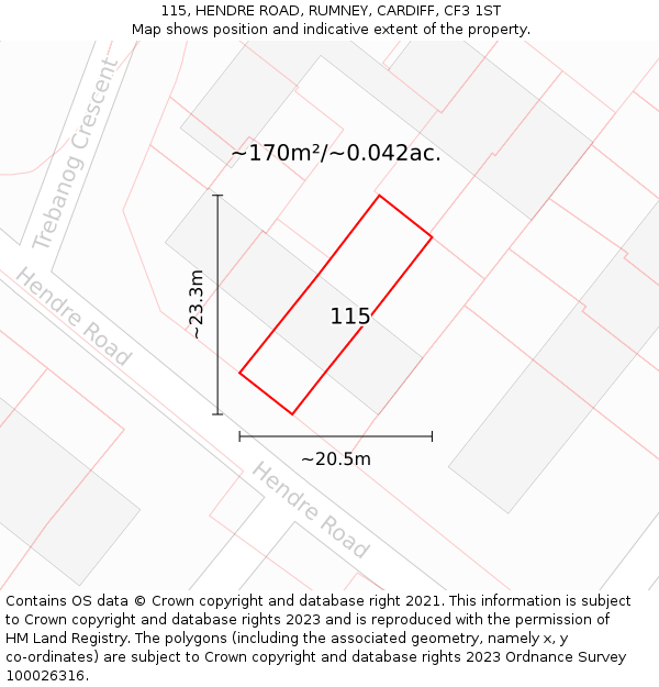 115, HENDRE ROAD, RUMNEY, CARDIFF, CF3 1ST: Plot and title map