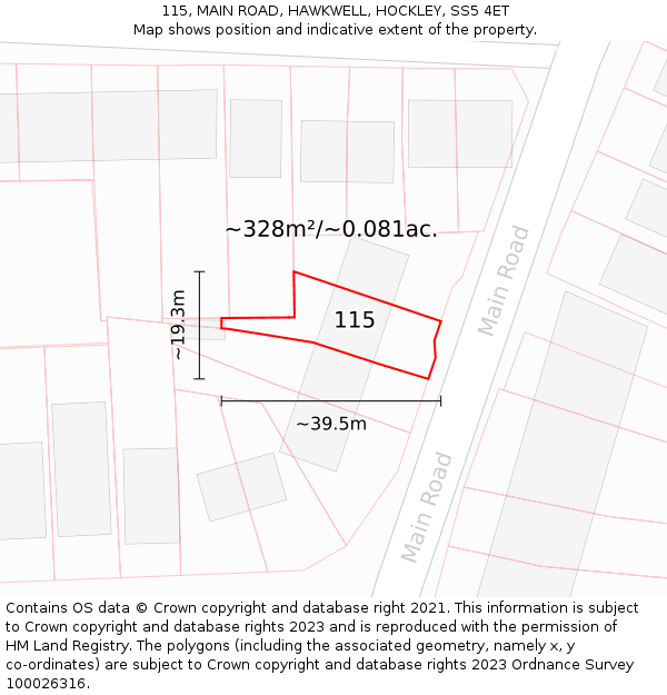 115, MAIN ROAD, HAWKWELL, HOCKLEY, SS5 4ET: Plot and title map