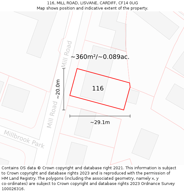 116, MILL ROAD, LISVANE, CARDIFF, CF14 0UG: Plot and title map