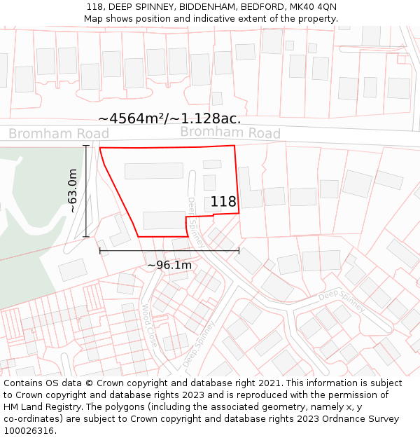 118, DEEP SPINNEY, BIDDENHAM, BEDFORD, MK40 4QN: Plot and title map