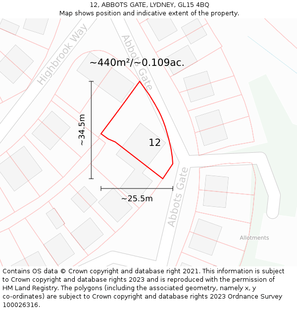 12, ABBOTS GATE, LYDNEY, GL15 4BQ: Plot and title map