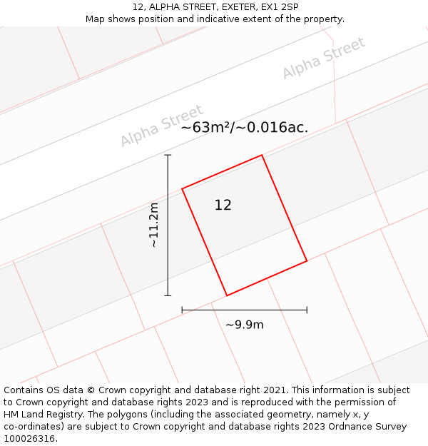 12, ALPHA STREET, EXETER, EX1 2SP: Plot and title map