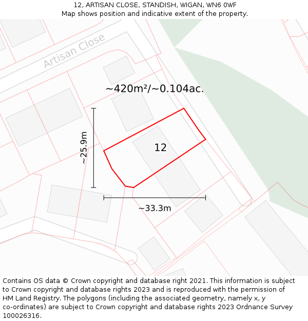 12, ARTISAN CLOSE, STANDISH, WIGAN, WN6 0WF: Plot and title map