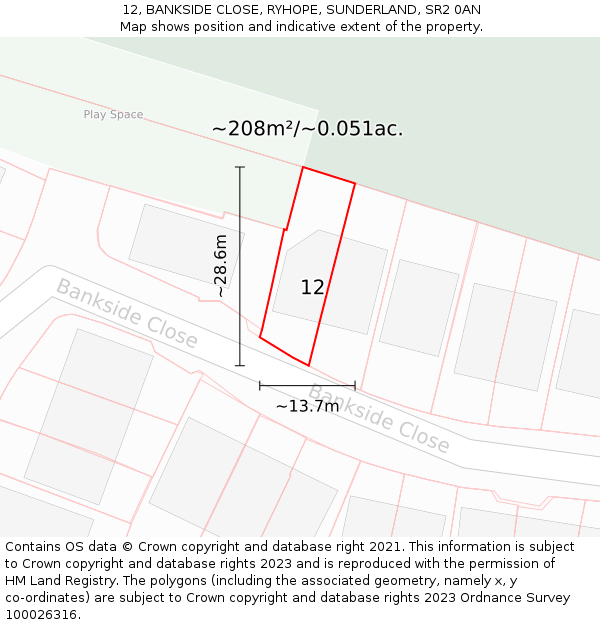 12, BANKSIDE CLOSE, RYHOPE, SUNDERLAND, SR2 0AN: Plot and title map