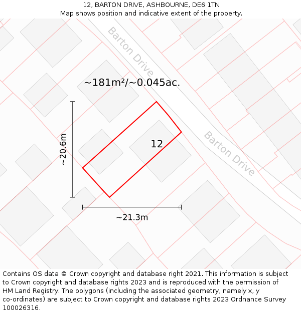 12, BARTON DRIVE, ASHBOURNE, DE6 1TN: Plot and title map