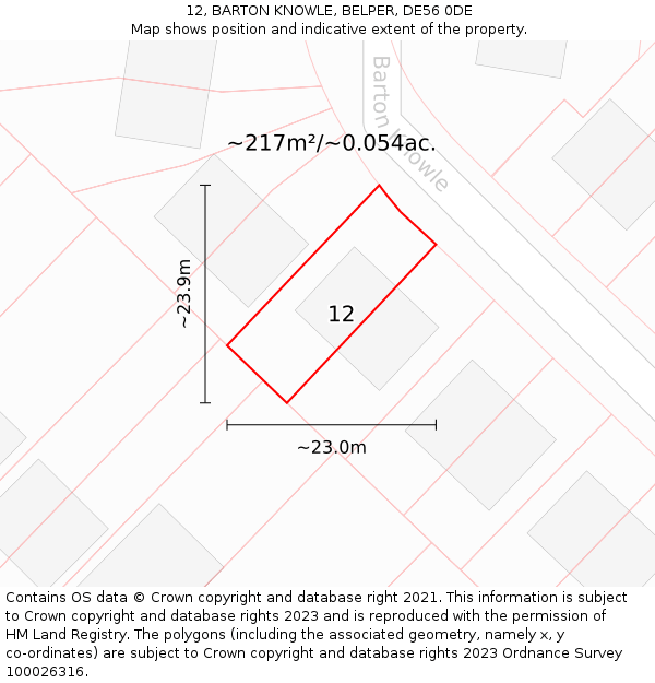 12, BARTON KNOWLE, BELPER, DE56 0DE: Plot and title map