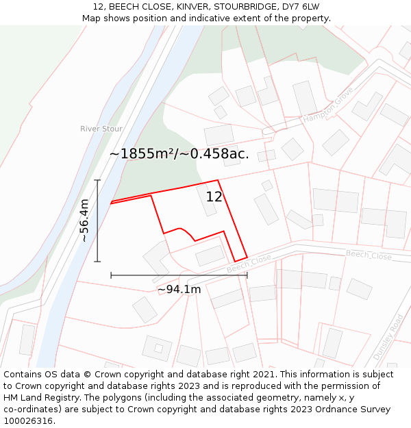 12, BEECH CLOSE, KINVER, STOURBRIDGE, DY7 6LW: Plot and title map