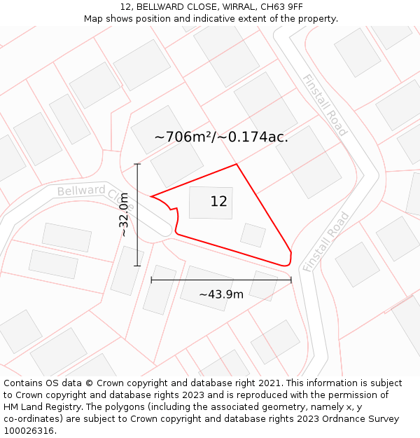 12, BELLWARD CLOSE, WIRRAL, CH63 9FF: Plot and title map
