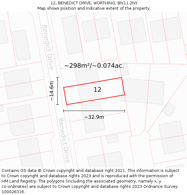 12, BENEDICT DRIVE, WORTHING, BN11 2NY: Plot and title map