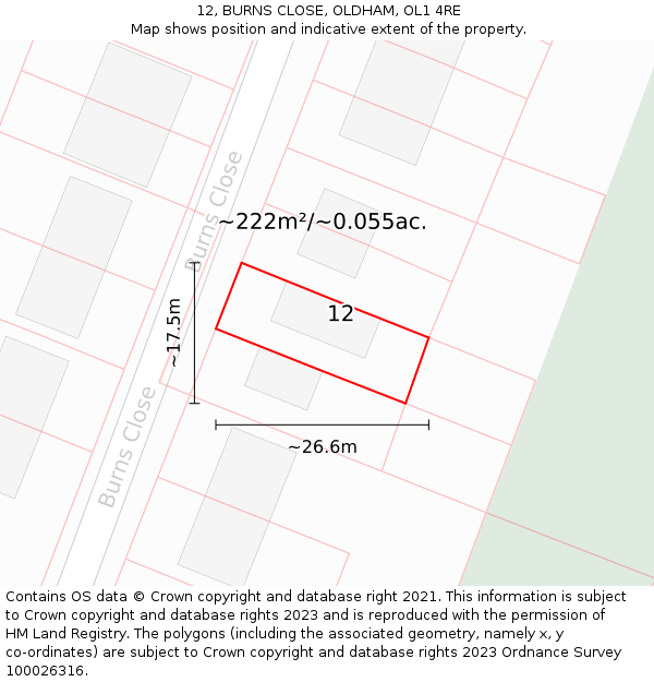 12, BURNS CLOSE, OLDHAM, OL1 4RE: Plot and title map