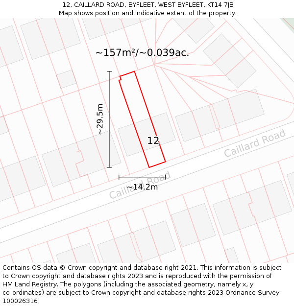 12, CAILLARD ROAD, BYFLEET, WEST BYFLEET, KT14 7JB: Plot and title map