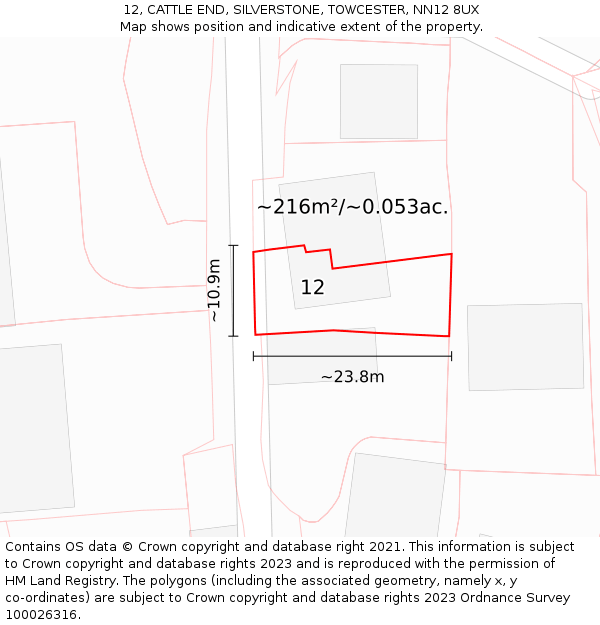 12, CATTLE END, SILVERSTONE, TOWCESTER, NN12 8UX: Plot and title map