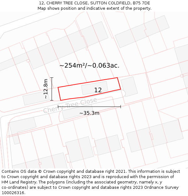 12, CHERRY TREE CLOSE, SUTTON COLDFIELD, B75 7DE: Plot and title map