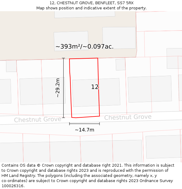 12, CHESTNUT GROVE, BENFLEET, SS7 5RX: Plot and title map
