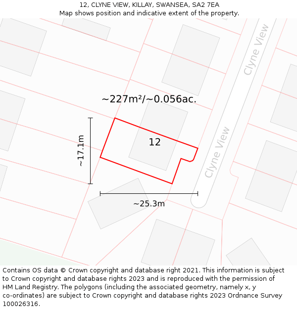 12, CLYNE VIEW, KILLAY, SWANSEA, SA2 7EA: Plot and title map
