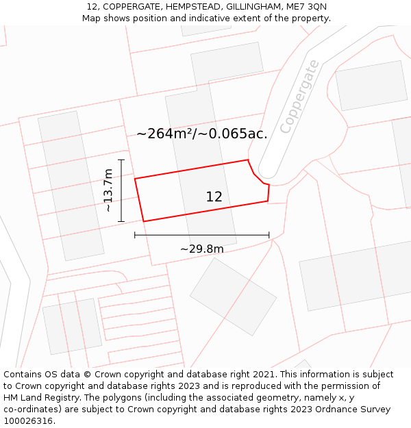 12, COPPERGATE, HEMPSTEAD, GILLINGHAM, ME7 3QN: Plot and title map