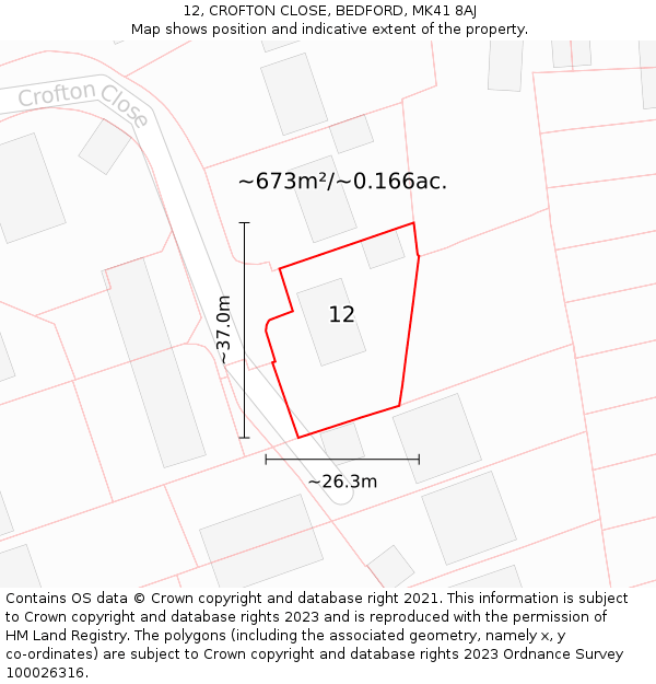 12, CROFTON CLOSE, BEDFORD, MK41 8AJ: Plot and title map