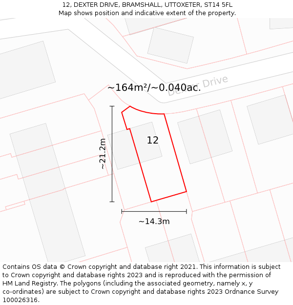 12, DEXTER DRIVE, BRAMSHALL, UTTOXETER, ST14 5FL: Plot and title map