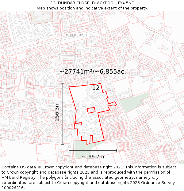 12, DUNBAR CLOSE, BLACKPOOL, FY4 5ND: Plot and title map