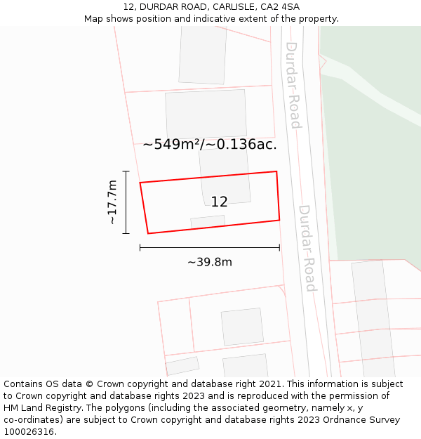 12, DURDAR ROAD, CARLISLE, CA2 4SA: Plot and title map