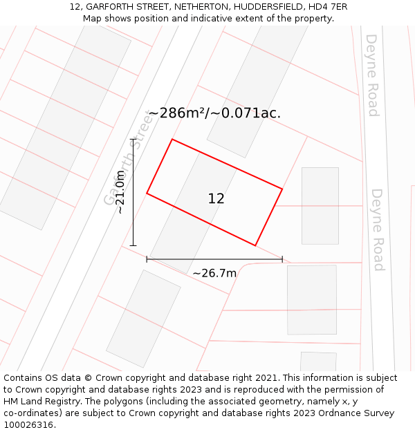 12, GARFORTH STREET, NETHERTON, HUDDERSFIELD, HD4 7ER: Plot and title map