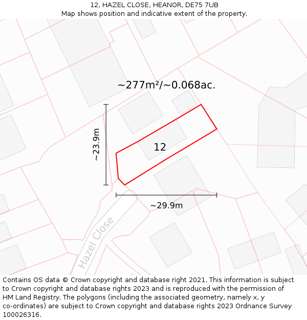 12, HAZEL CLOSE, HEANOR, DE75 7UB: Plot and title map