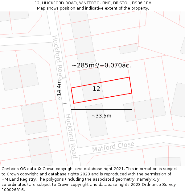 12, HUCKFORD ROAD, WINTERBOURNE, BRISTOL, BS36 1EA: Plot and title map
