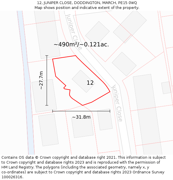 12, JUNIPER CLOSE, DODDINGTON, MARCH, PE15 0WQ: Plot and title map