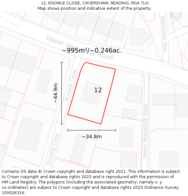 12, KNOWLE CLOSE, CAVERSHAM, READING, RG4 7LH: Plot and title map