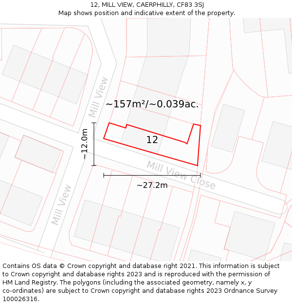 12, MILL VIEW, CAERPHILLY, CF83 3SJ: Plot and title map