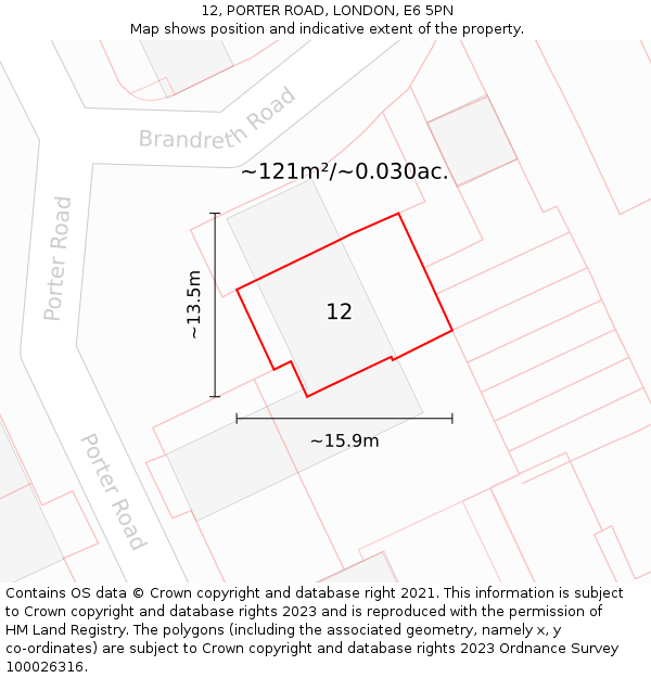 12, PORTER ROAD, LONDON, E6 5PN: Plot and title map