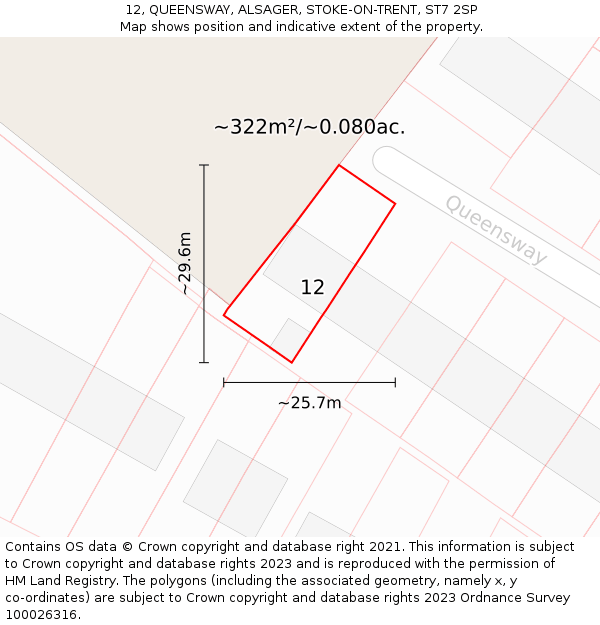 12, QUEENSWAY, ALSAGER, STOKE-ON-TRENT, ST7 2SP: Plot and title map
