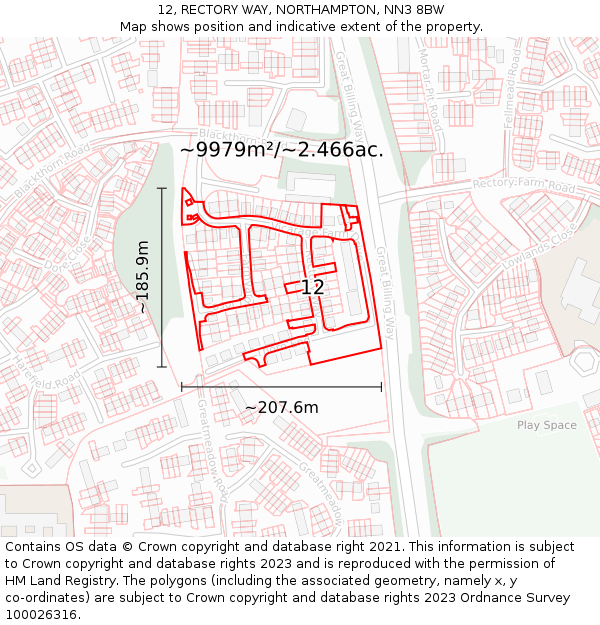 12, RECTORY WAY, NORTHAMPTON, NN3 8BW: Plot and title map