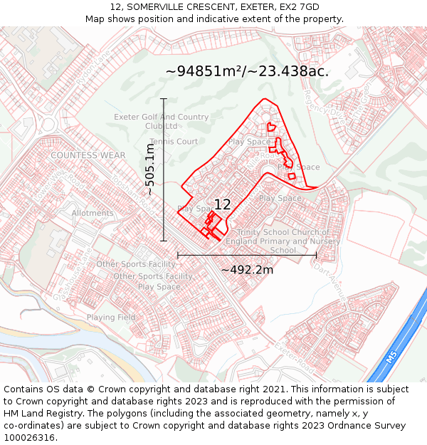 12, SOMERVILLE CRESCENT, EXETER, EX2 7GD: Plot and title map