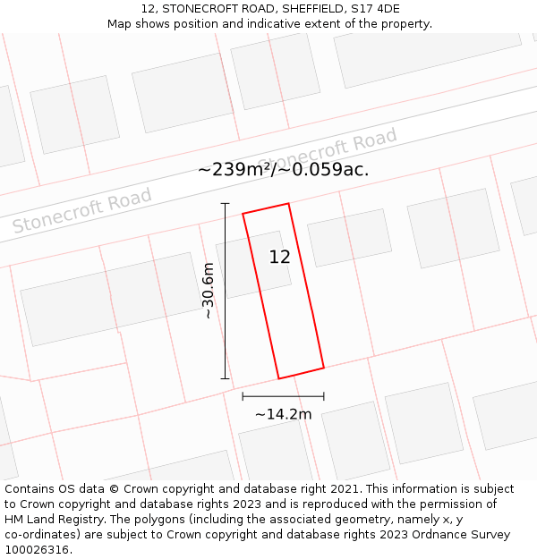 12, STONECROFT ROAD, SHEFFIELD, S17 4DE: Plot and title map
