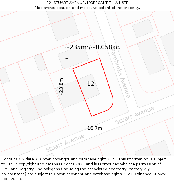 12, STUART AVENUE, MORECAMBE, LA4 6EB: Plot and title map