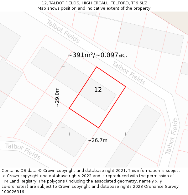 12, TALBOT FIELDS, HIGH ERCALL, TELFORD, TF6 6LZ: Plot and title map